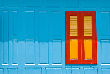 Image showing Blue wall with closed window