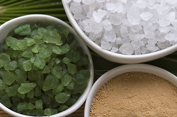 Image showing bath salt and palm leaf