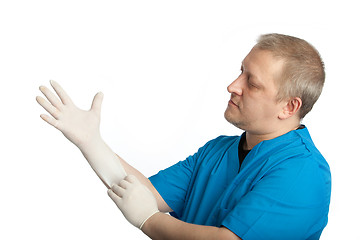 Image showing doctor clothes rubber gloves