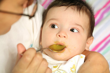 Image showing infant eats the puree