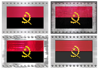 Image showing four metal Flags of angola