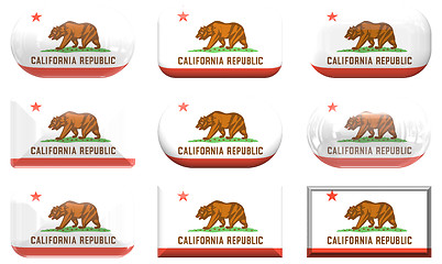 Image showing nine glass buttons of the Flag of California