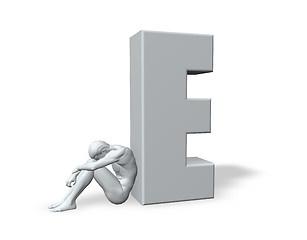 Image showing sitting man leans on uppercase letter E