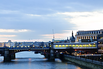 Image showing View on Thames river at nighttime, London