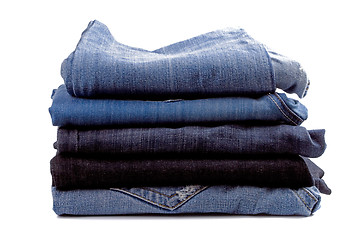 Image showing stack of blue jeans