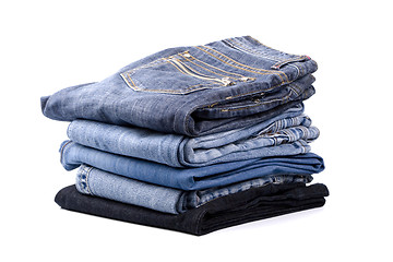 Image showing stack of blue jeans