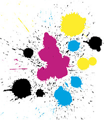 Image showing vector grungy colorful CMYK paint drops