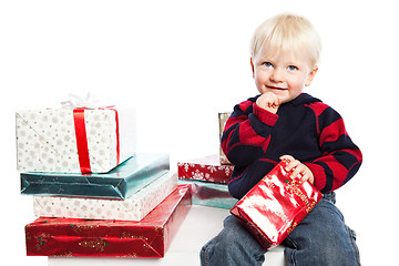 Image showing Boy with christmas gift