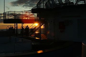 Image showing sun set on a cruise ship