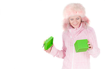 Image showing Beautiful woman  with a gift box