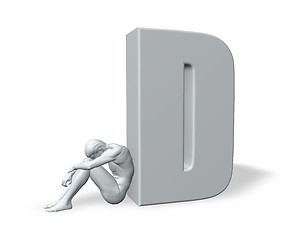 Image showing sitting man leans on uppercase letter D