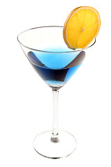 Image showing Blue cocktail with orange slice