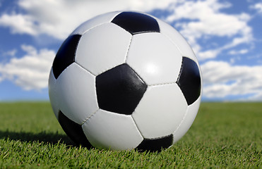 Image showing   soccer ball on grass