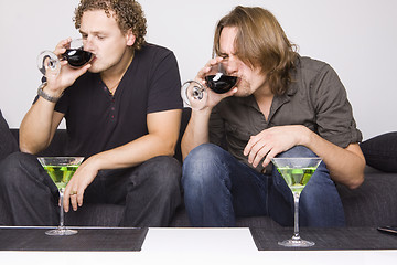 Image showing two friends drinking at home