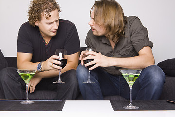 Image showing two friends drinking at home