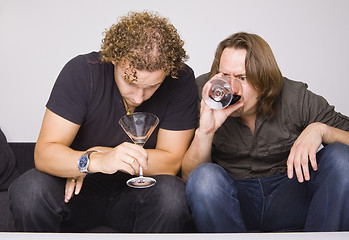 Image showing two friends drinking at home