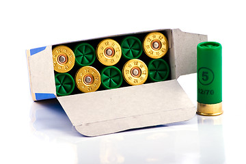 Image showing Hunting cartridges for shotgun 12 caliber in a box