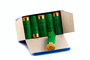 Image showing Hunting cartridges for shotgun 12 caliber in a box