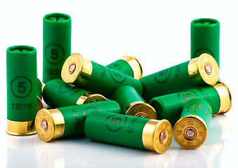 Image showing Heap of hunting cartridges for shotgun 12 caliber