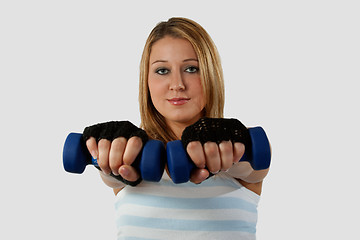 Image showing Woman with hand weights