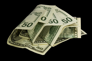 Image showing 50 dollars isolated on black background with clipping path