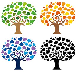 Image showing Various trees silhouettes