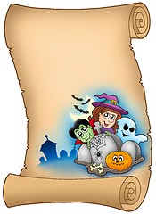 Image showing Parchment with Halloween characters