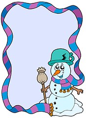 Image showing Winter frame with cartoon snowman