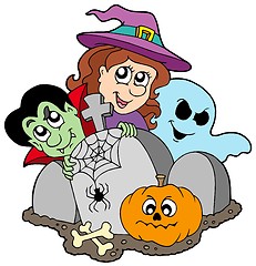 Image showing Cemetery with Halloween characters