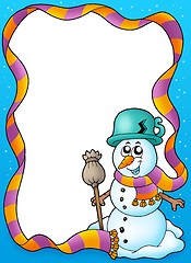 Image showing Winter frame with cute snowman