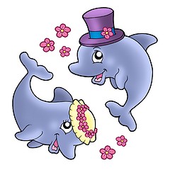 Image showing Pair of cute wedding dolphins