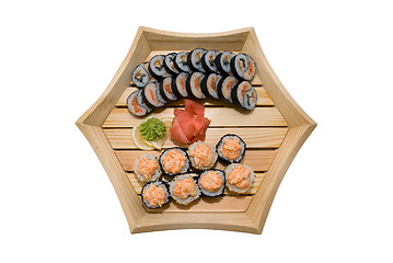 Image showing sushi in wood plate