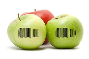 Image showing Ripe apples with barcode
