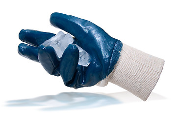 Image showing Blue glove hold blocks of ice 