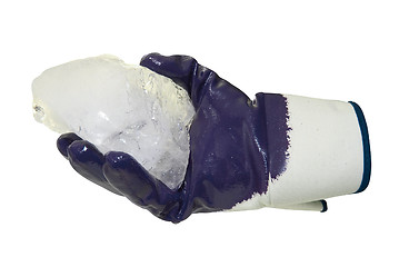 Image showing Blue glove hold blocks of ice