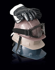 Image showing Hardhats, gloves and goggles: build concept