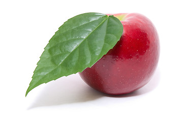 Image showing red apple with leaf