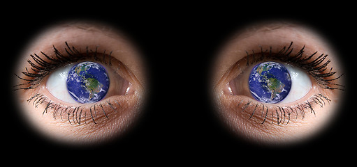 Image showing All the world in woman eye