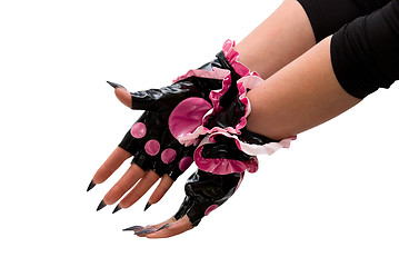 Image showing hand with pink gloves