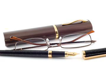 Image showing Spectacles and pen