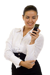 Image showing Image of pretty woman holding her mobile