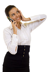 Image showing worried attractive businesswoman with mobile phone