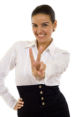 Image showing businesswoman making her victory sign