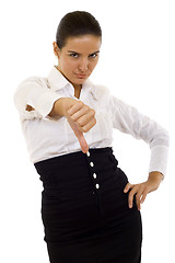 Image showing businesswoman showing thumbs down