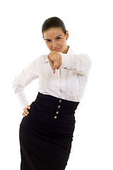 Image showing Business woman pointing at camera