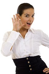 Image showing Businesswoman with her hand to her ear