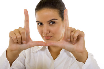 Image showing young woman making a snapshot sign