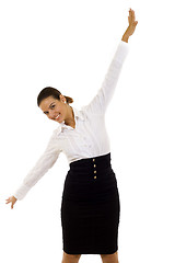 Image showing businesswoman wanting to fly of joy