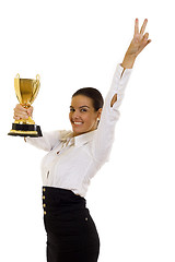 Image showing  business woman with trophy award