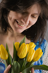 Image showing beautiful woman with tulips
